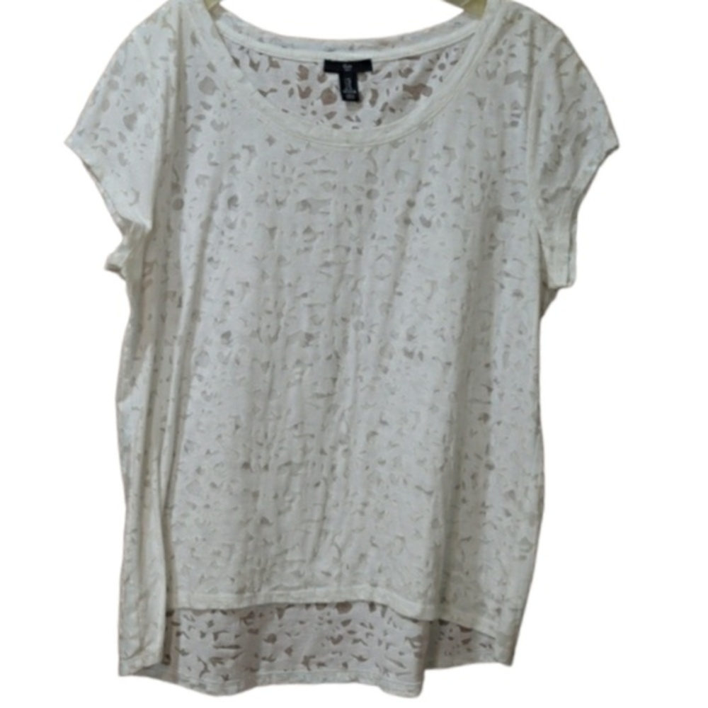 Gap White Textured Floral Tshirt High Low Top XL